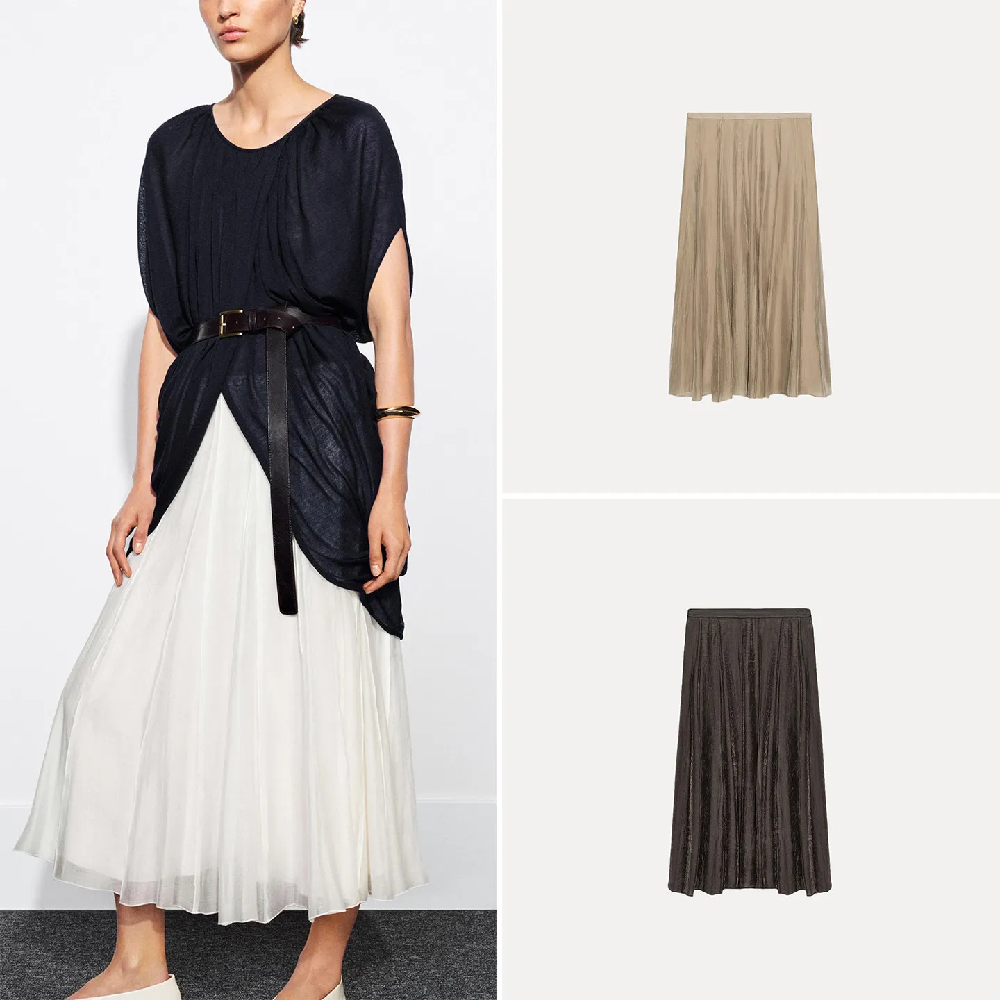 Fashionable Pleated Draped Midi Skirt Women's Summer 2026 New Arrival ZADATA Standard Waist Other Fabric Other Style