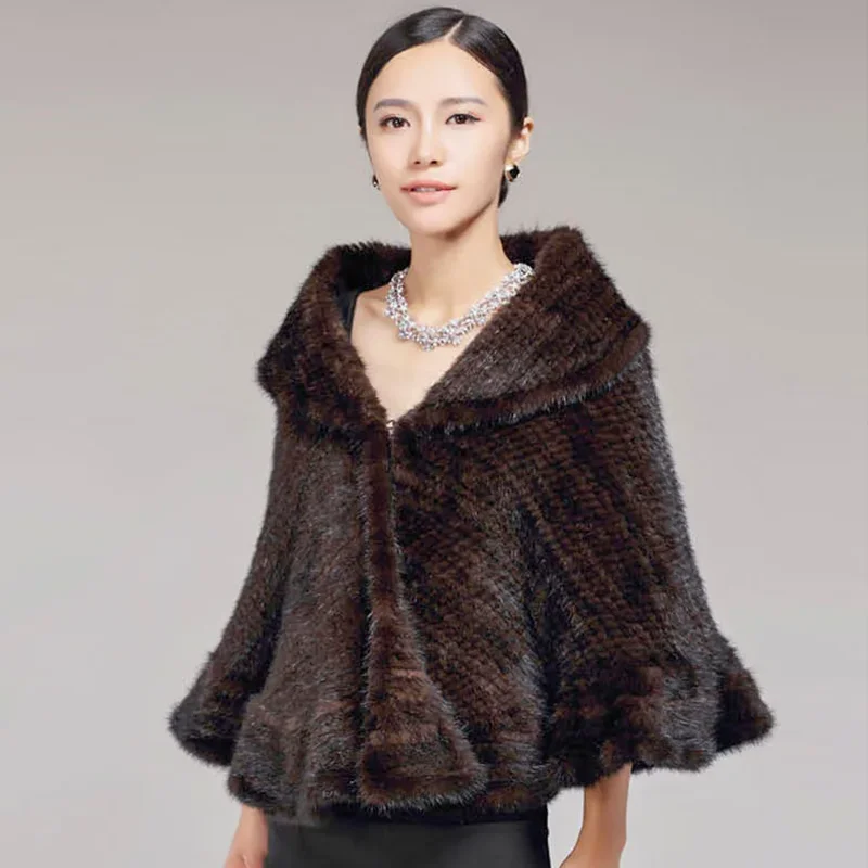 Genuine Knitted Mink Fur Shawl/Wrap/Cape cute /Women thickening mink fur coat big size lady luxury mink fur shawl knitting