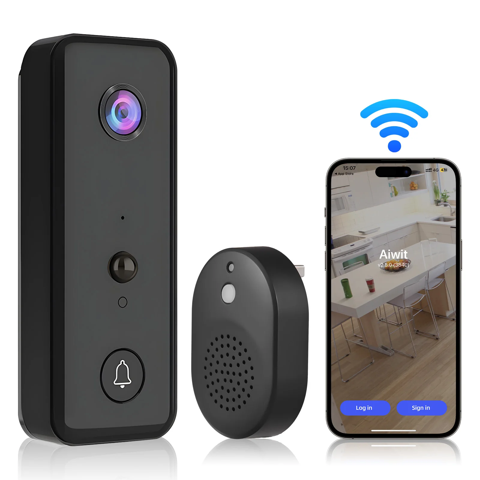 Video Doorbell Camera Wireless with Chime Ringer Battery Powered Smart AI PIR Human Detection IP65 Waterproof 2.4G WiFi 2-Way