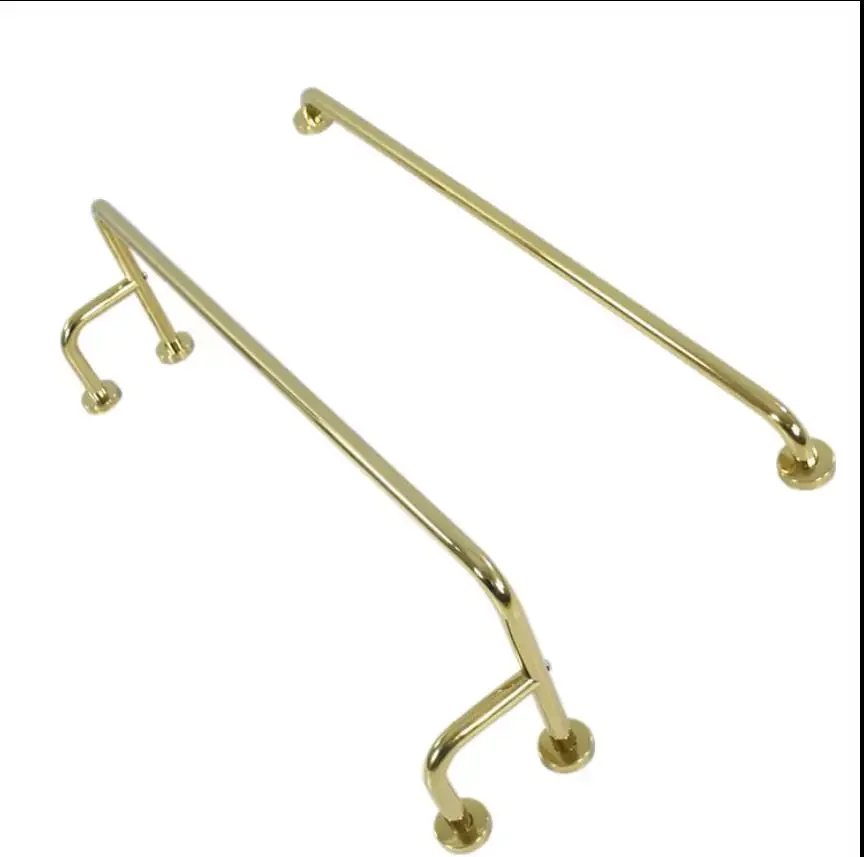 

Gold clothing store is hanging on the wall, shelf, display rack, yellow titanium gold hanger, round tube, side hanger.
