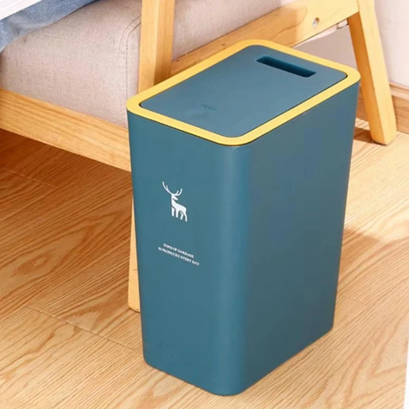 Garbage Basket Push Type Narrow Design Wide Opening Dog Proof Save Space Block Smell Lid Waste Bin Kitchen Supplies-ABLA