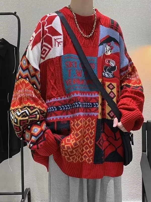 

Cisas Themed Men's Fce Lined Thiened Knitted Sweater Warm Base Layer Trendy Teenage Outerwear Casual Loose Fit Long ...