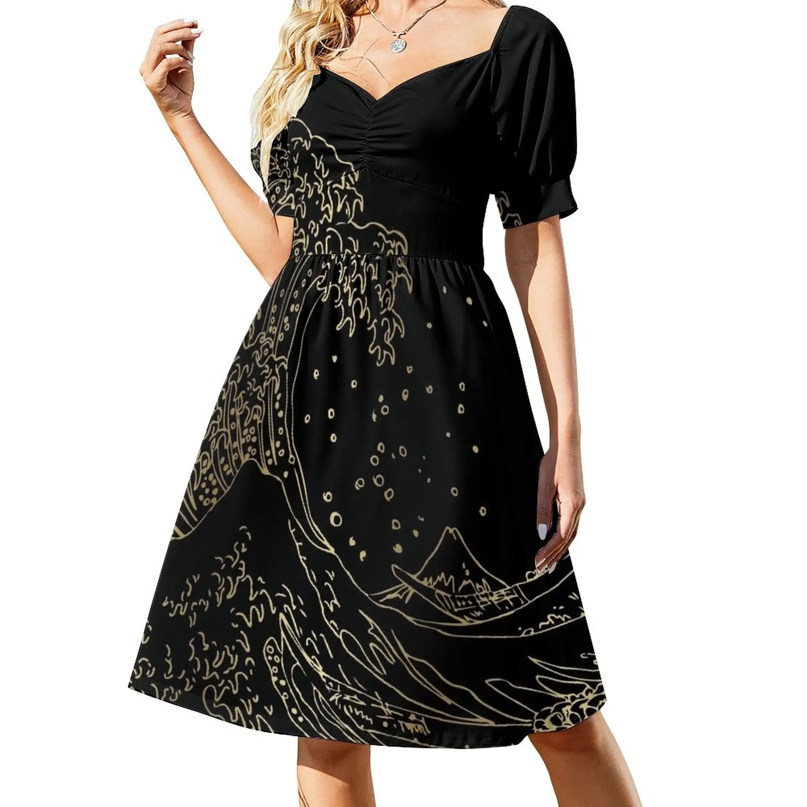 

Great Wave Gold Dress Summer women's clothing elegant and pretty women's dresses summer dress woman 2023 trendy