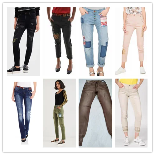 

Foreign trade Spanish new fashion Heavy embroidery sand wash leisure elastic slim jeans