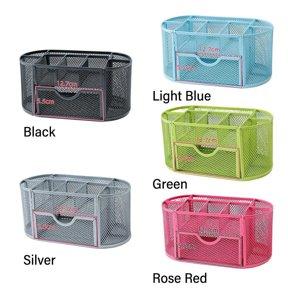 9-grid Storage Multi-Functional Desk Organizer Metal Mesh Pen Holder Stationery Container Box Office School Supplies