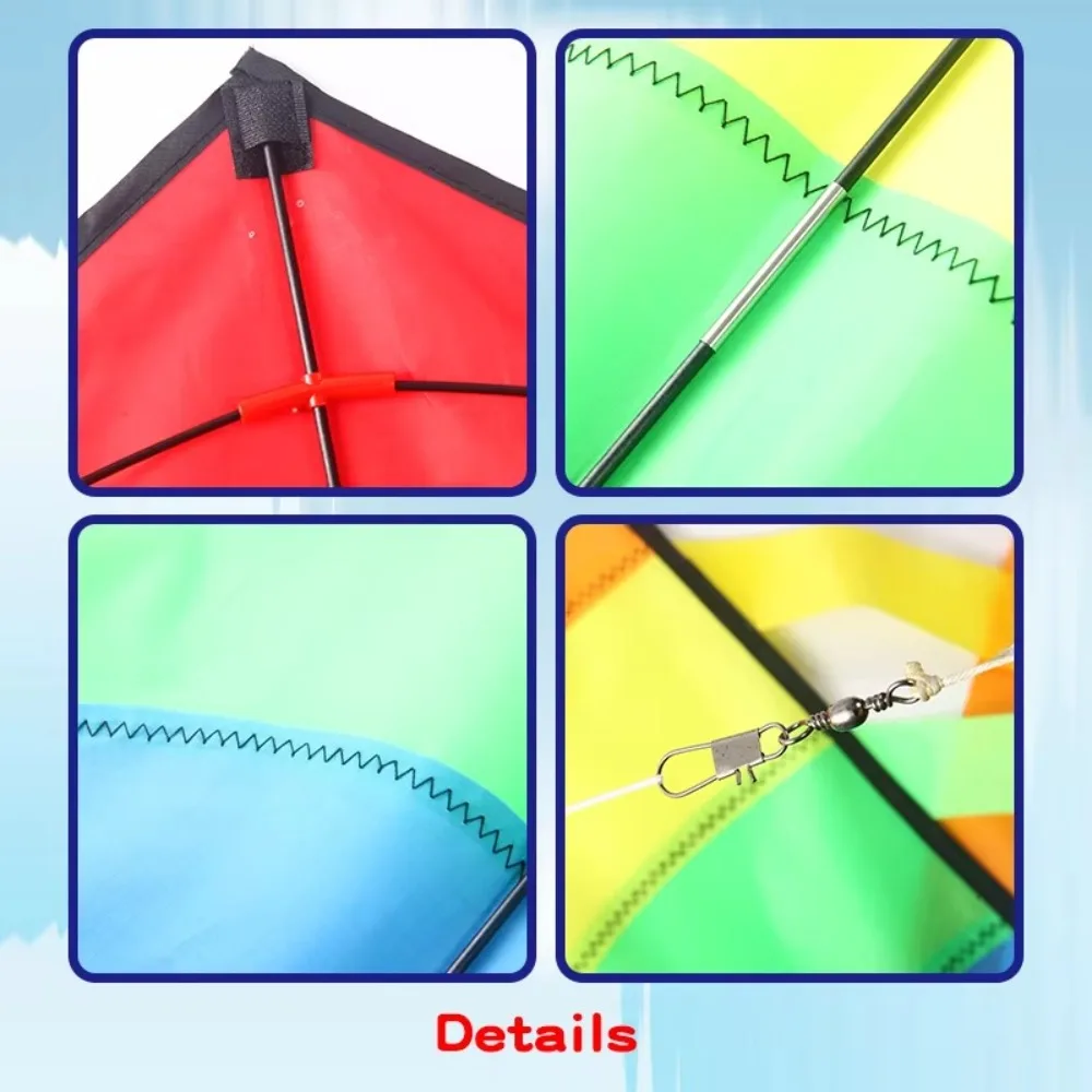 Cometa de arcoíris colorida fácil de volar con colas múltiples, cometa para niños voladora, línea de cometa Ripstop de 80 metros, cometa de diamante para playa
