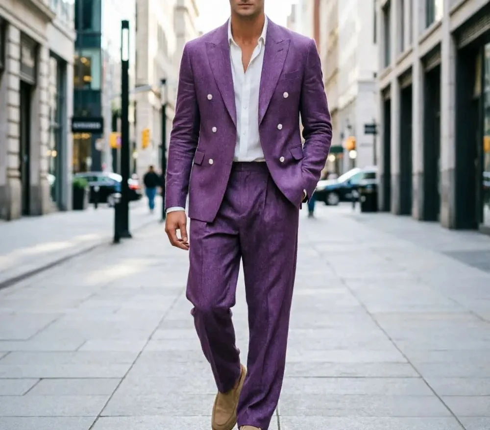 Sage Green Linen Men 2 Piece Wedding Tuxedo Relaxed Oversized Peak Lapel Formal Suit Lightweight Breathable Modern Events 2026