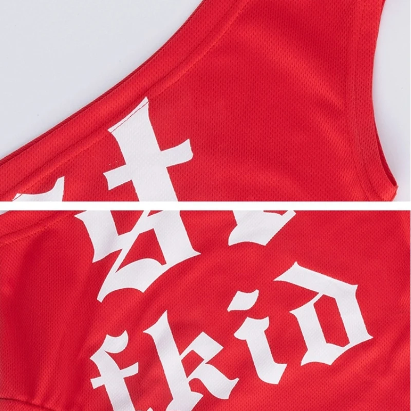 Jazz Dance Costume, Girls' Street Dance Performance Costume, Red Top, White Ripped Pants, Exposed Navel Dance Runway Show Set