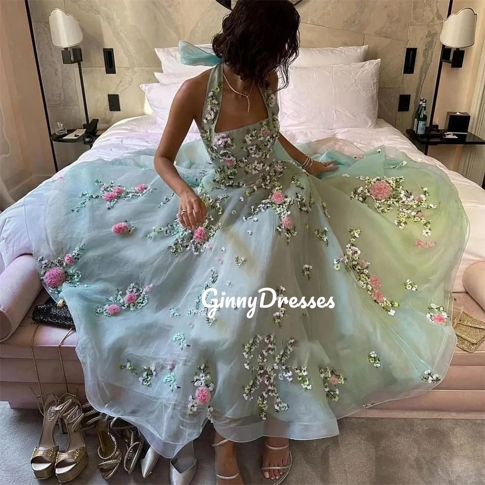 Customized Evening Dress A-Line Halter Lace Prom Dresses Floor-Length Zipper Up Sleeveless Lining Party Dresses Vestidos De Fest