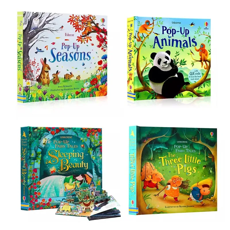 4 Books Usborne Pop Up 3D Flap Picture English Books for Kids Fairy Tales Reading Book in English Montessori Learning 3D Books