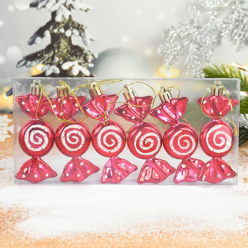 6Pcs/Box Christmas Candy Hanging Ornament Candy-shaped Christmas Ball Pendant Xmas Tree Decor Navidad New Year 2025