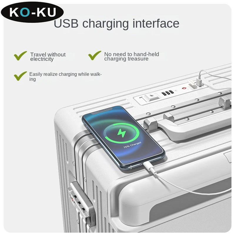 KO-KU Front Opening Suitcase Wide Trolley Luggage Multifunctional Business Computer Suitcase Bag Boarding Box 20/24/26/28 Inch