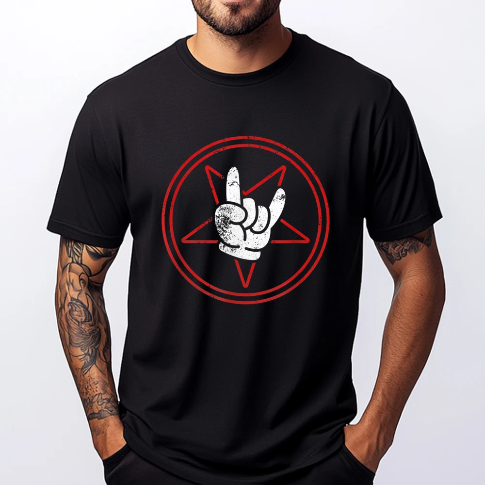 

Cartoon Devil Horns Hand Sign Rocker Designer T Shirt Men White T Shirt Men New Fashion Music T-shirt