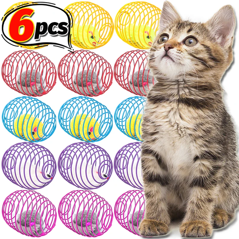 1/6PCS Pet Toy Balls Funny Stretchable Cat Springs Toys Interactive Caged Rats Rolling Balls Foldable Plush Mouse Toy Pet Supply