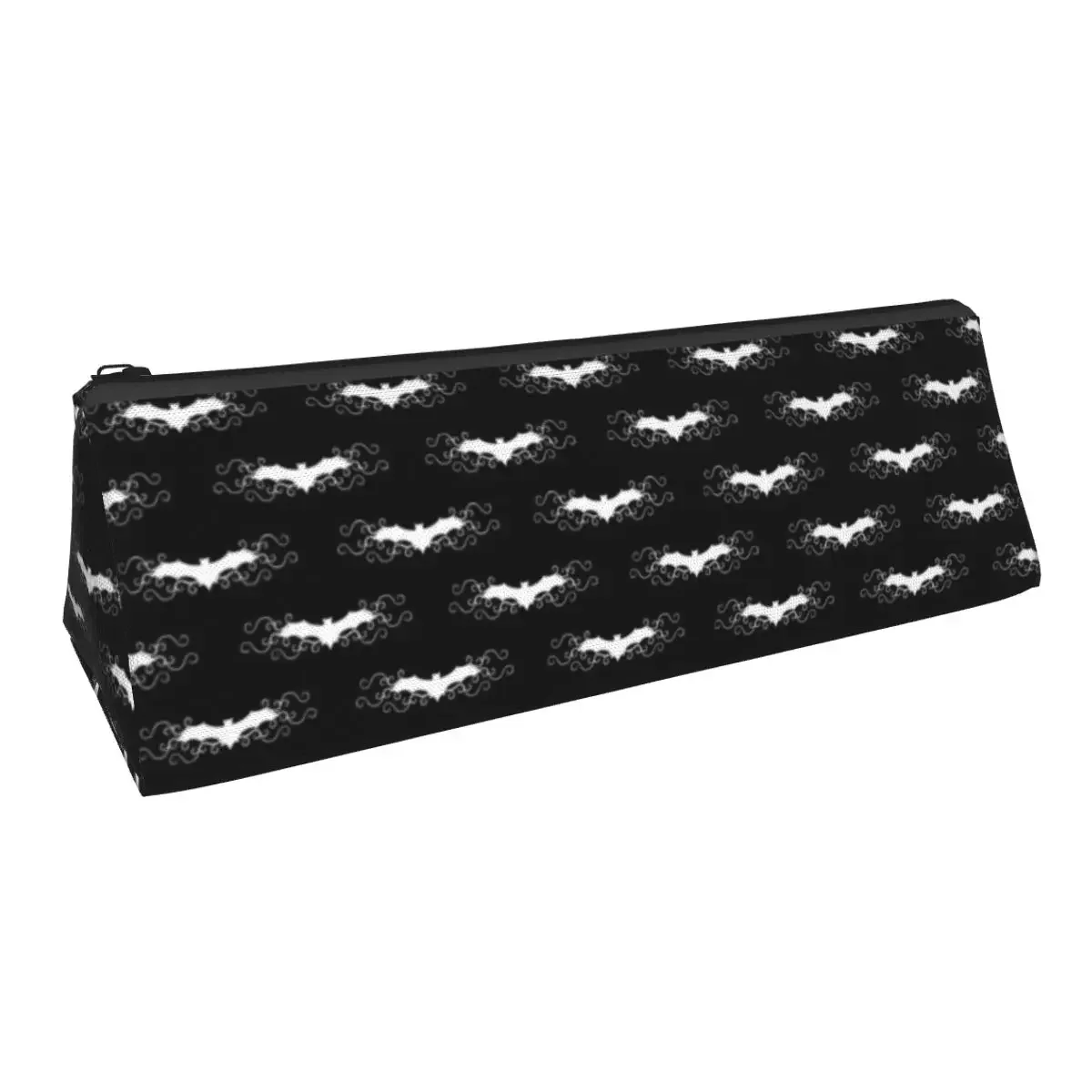 Cute Gothic Bats Triangle Pencil Case White Swirls Print Teens School  Box Fashion Zipper Pen Pouch