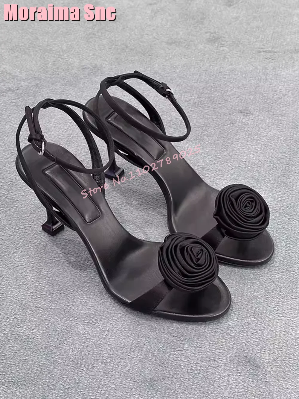 

Sexy Fashion Satin Flower Sandals Open Toe Stiletto Kitten Heel Ankle Buckle Strap 2024 New Summer Women's Shoes Banquet Party