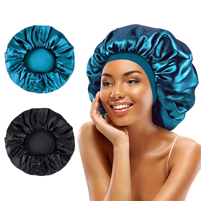 New Women Extra Large Satin Sleep Cap Silky Bonnet Daily Cap Protect Hair Treatment Hat Curly Springy Hair Big Size Head Cover