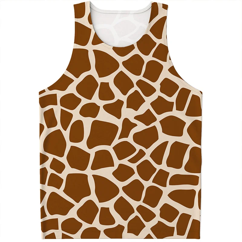 Personality Giraffe Skin Graphic Tank Top For Men Summer 3D Printed Animal Fur Vest Street Oversized Sleeveless T-Shirt Tops