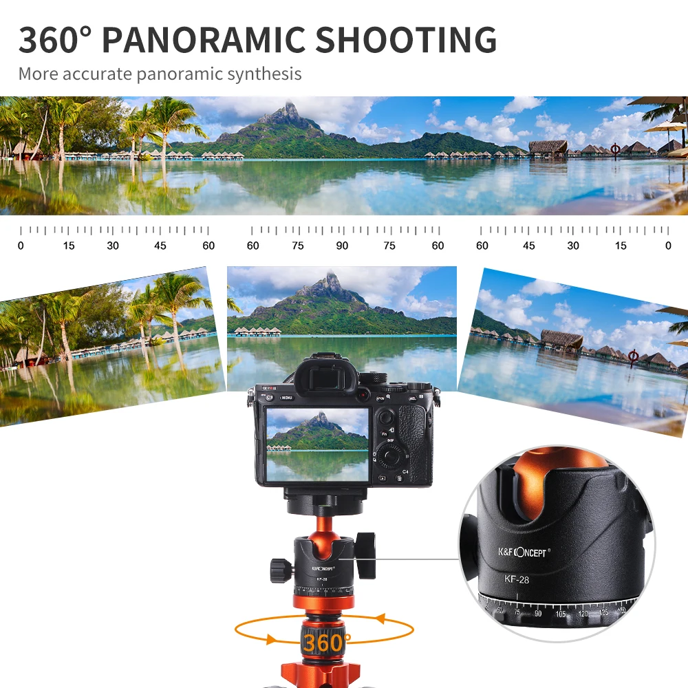 K&F Concept Camera Tripods Aluminum Travel Vlog DSLR Tripod Monopod with 360 Degree Panorama Ball Head Loading Up to 10kg