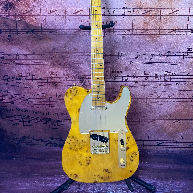 Golden Burl Wood Tele Electric Guitar 1951 Classic Maple Fretboard Retro Country Blues Rock Tool
