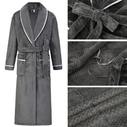 Winter Thicken Couple Flannel Long Robe Sleepwear Warm Men's Nightwear Bathrobe Gown Large Size Loose Coral Fleece Homewear 4XL