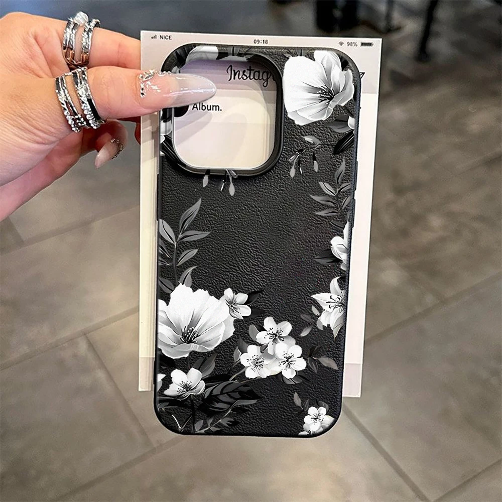Black Flower Silicone Phone Case For iPhone 11 15 13 14 12 16 Pro Max 14 Plus 17 Air Shockproof Cover Fundas