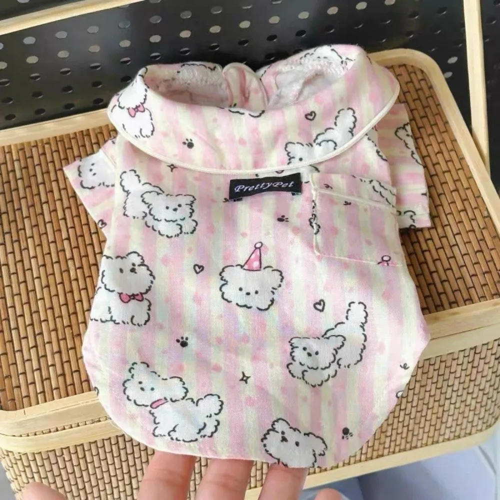 New Cute Puppy Pattern Dog Sleepwear Breathable Anti-Hair Loss Pet Home Clothes Blue Pink Short Sleeve Wear Indoor Wear - view 5
