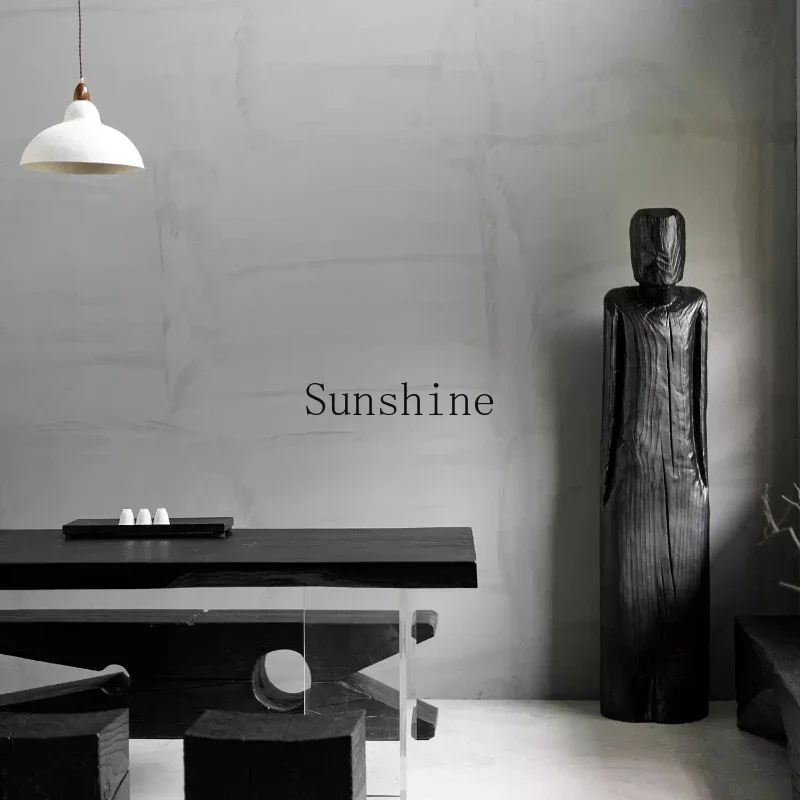 

Art ornament carbonized black wood pier creative floor portrait sculpture