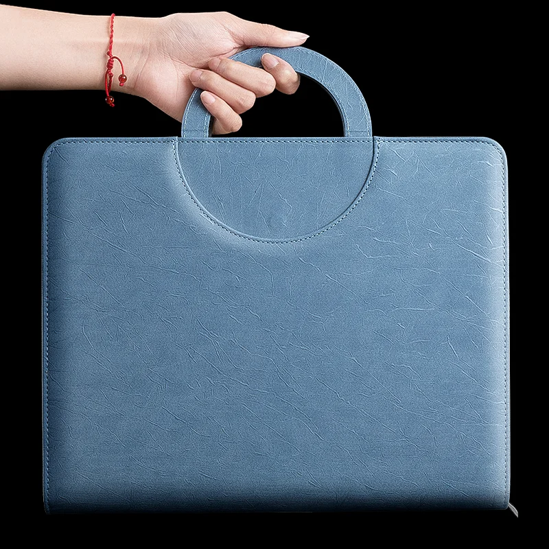 New A4 Magnetic Portable Zipper Folder, Multi-functional Leather Combination File Bag