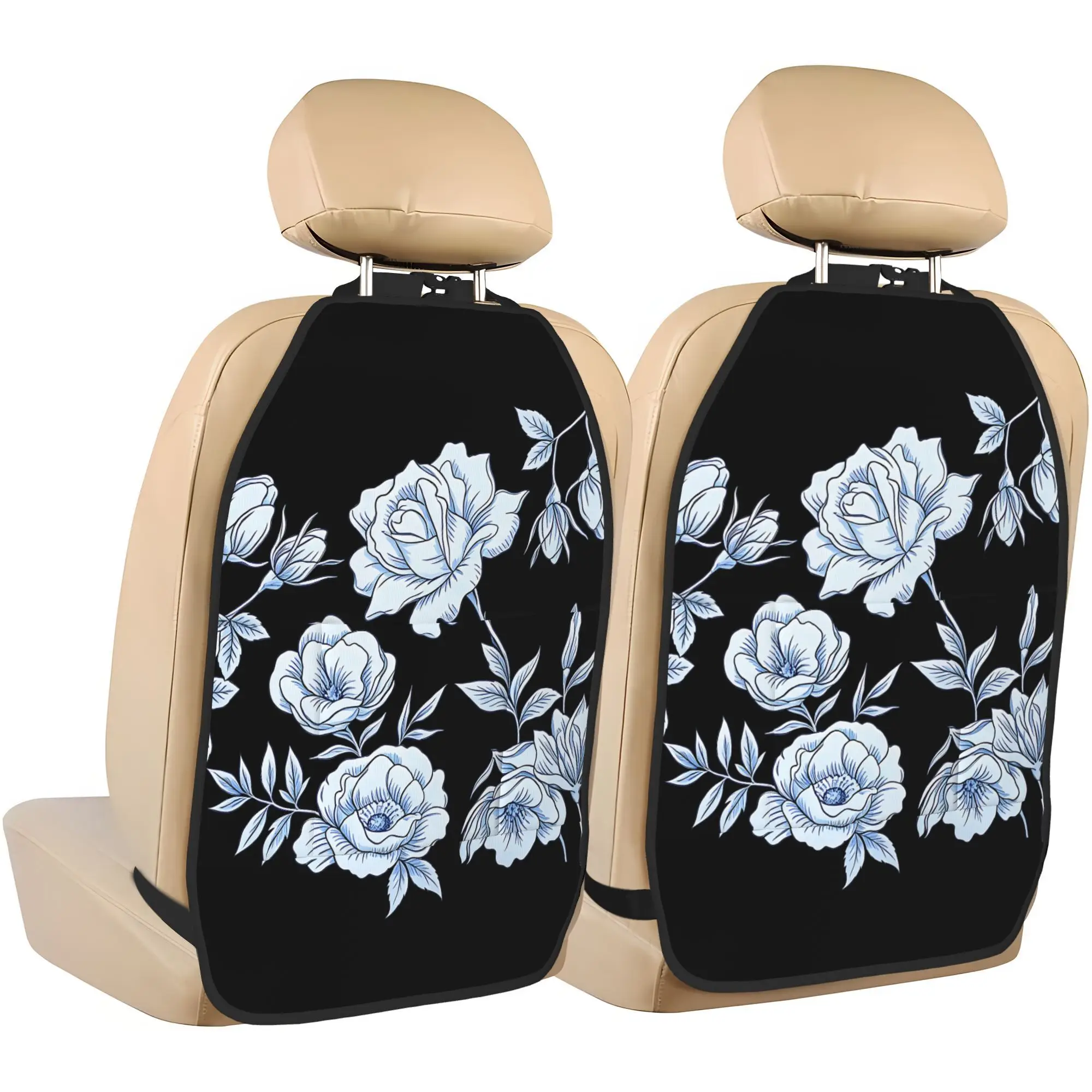 2pcs Blue White Roses Car Seat Anti Kick Pad, Seat Storage Anti Kick Pad, Convenient For Daily Travel, Perfect Choice For Holida