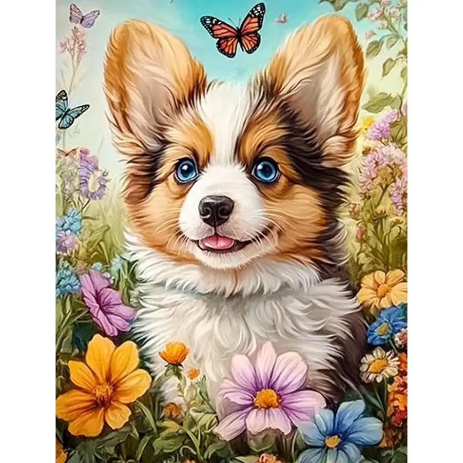 RUOPOTY Flower Dog 5d Diamond Painting Create Wall Art Diy Making Kits Animal Full Round Paint With Diamonds Handicraft Art