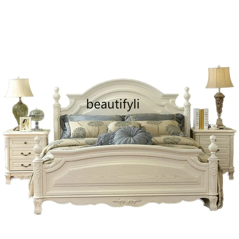QQ132 European Double Princess Bed White Pastoral American Style Solid Wood Bed 1.8 M 1.5 Light Luxury French Bed Modern Minimal