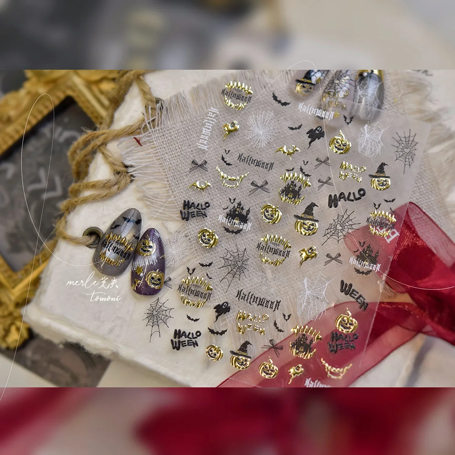 

Darkness Halloween Pumpkin Spider Web Bowknot Bat Ghost Skull Cat Star Dark Castle Rose Butterfly Horror Nail Art Stickers Decal