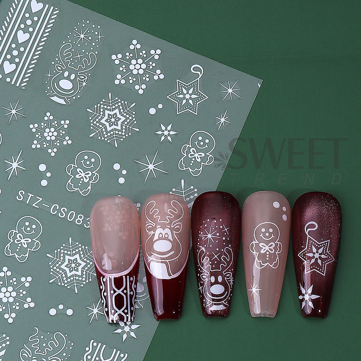 4 pçs inverno dos desenhos animados natal metálico adesivos de unhas rosa ouro branco rena brilhante estrela bola flocos de neve decalques manicure folhas