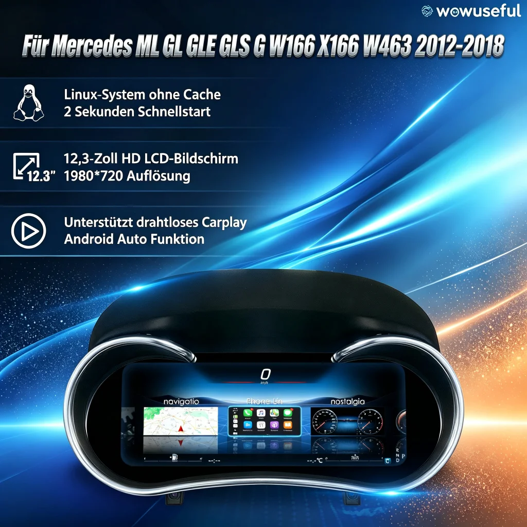 Digitales Dashboard-Cluster FÜR Mercedes LGLGLEGLSGW166X166 W463 Baujahre 2012-2018 Virtuelles Cockpit Tachometer Instrumententafel
