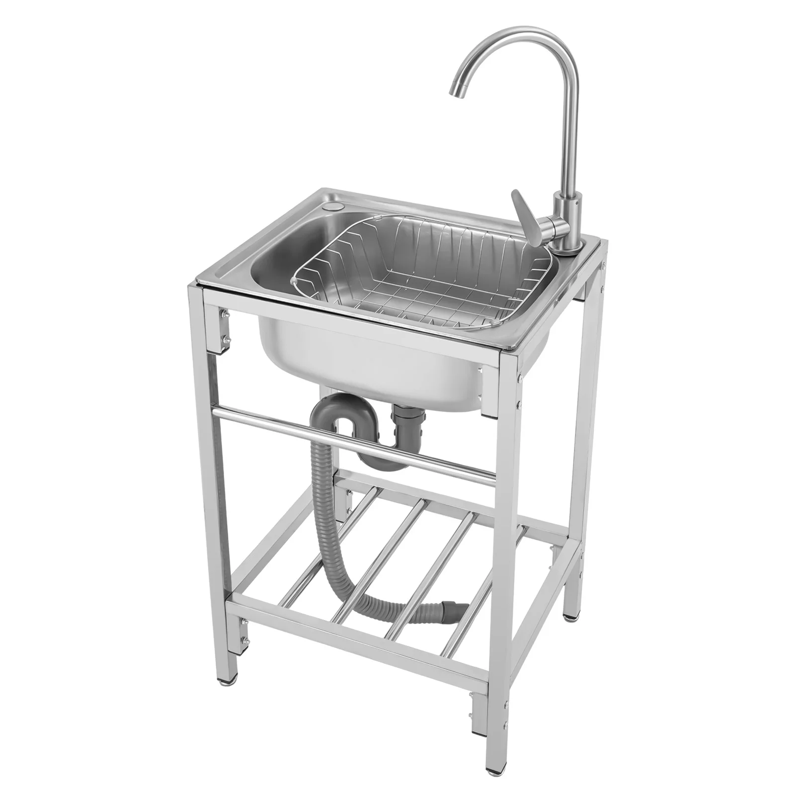 Utility Sink Free Standing Single Bowl Kitchen Sink with Cold and Hot Water Pipe Stainless Steel Sink 19.6x15.7x29.5 inch