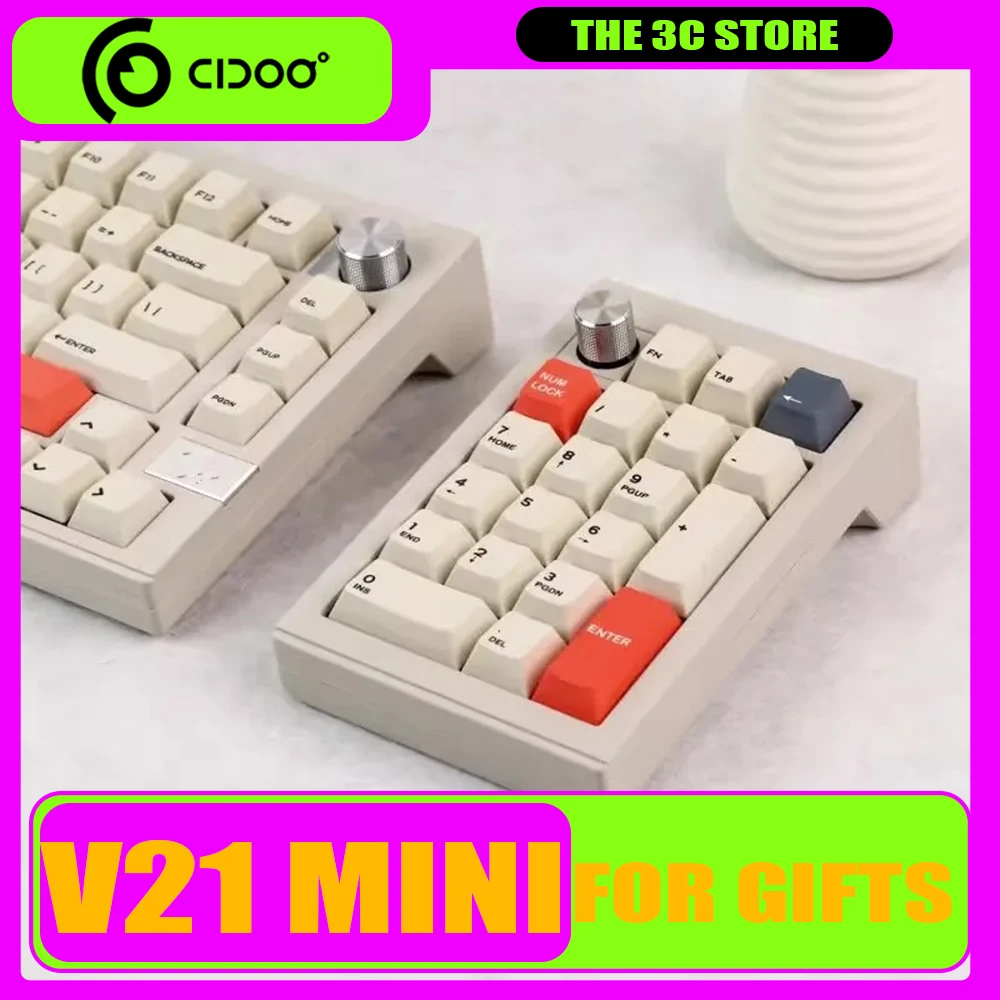 Cidoo V21 Wireless Mechanical Keyboard Multifunctional Knob Aluminium Alloy Three Mode Hot Swap Mini Keyboard RGB Pc Gamer Gifts