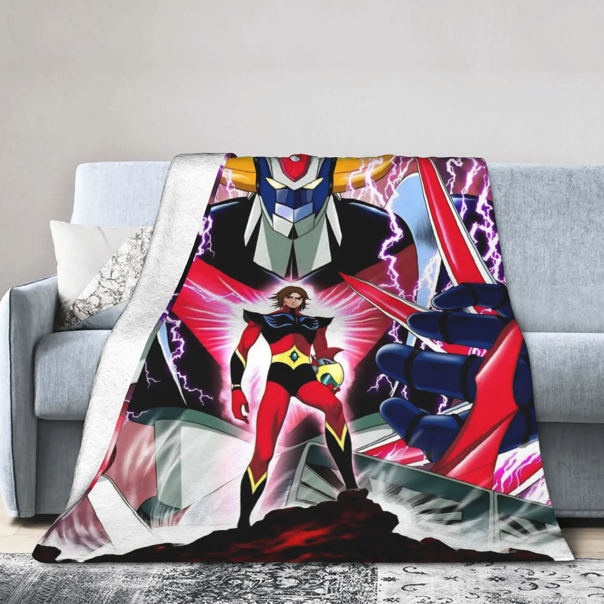 UFO Robot Grendizers Goldorak Flannel Blankets Japan Anime Vintage Throw Blankets for Sofa Bedding Lounge 150*125cm Warm