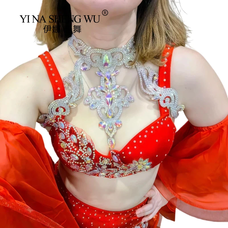 Belly Dance Special Neck Hanging Colorful Necklace with Back Oriental Dance Performance Dress Chest Chain Belly Accessories