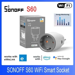 SONOFF S60 enchufe WiFi UE/Reino Unido enchufe de hogar inteligente Monitor de potencia salida eWeLink Control remoto Alexa Google Home cosas inteligentes Yandex