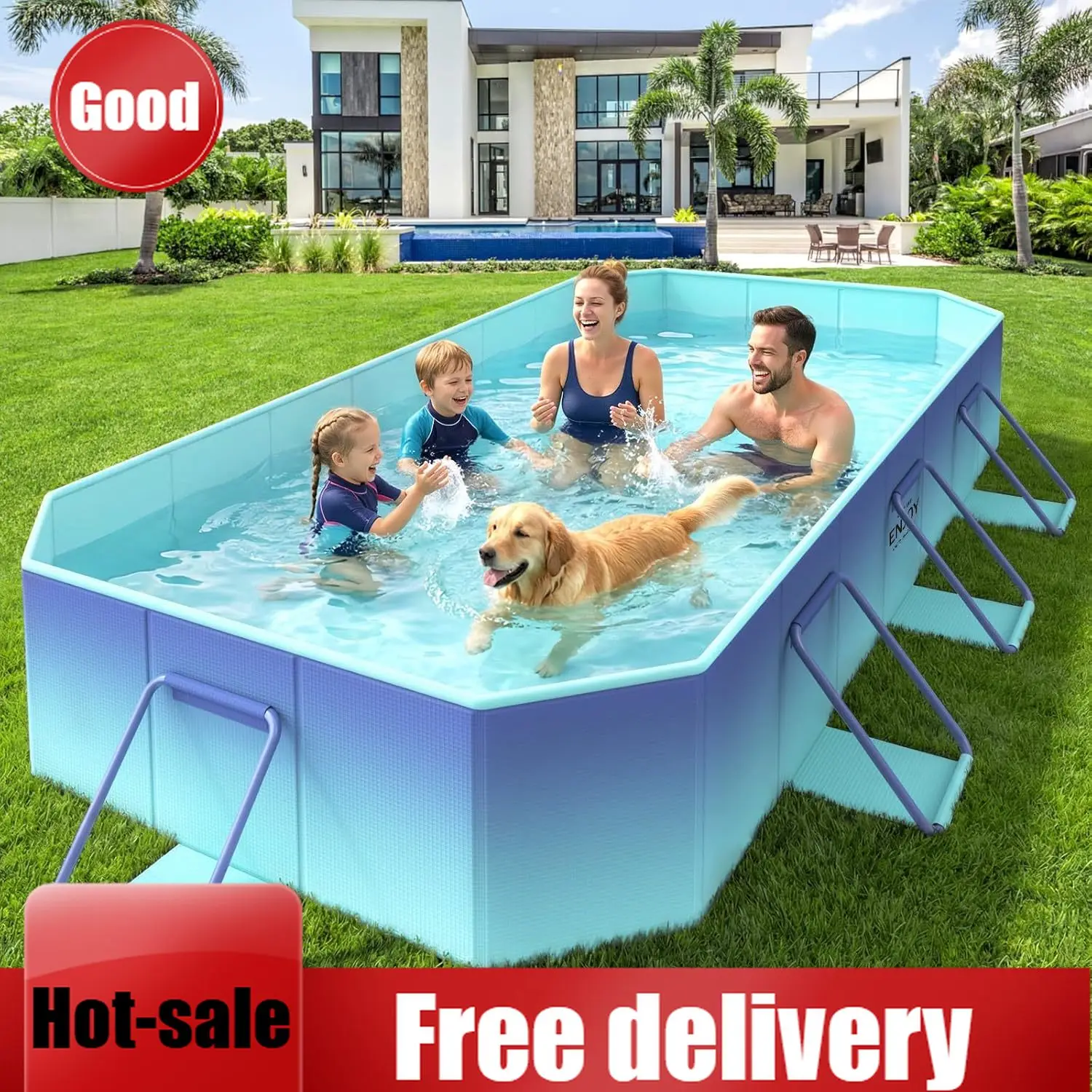 Piscina Plegable, Piscina No Inflable con Tablero Rígido de Material Compuesto Resistente a Pinchazos, Piscina Infantil para Exteriores, para Adultos y Niños