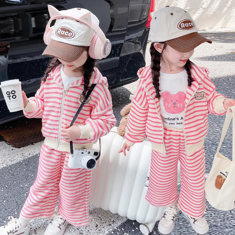 Two Piece Set Girl Spring Autumn New Long Sleeve Cardigan Thickened Sports Simple Fashion Cute