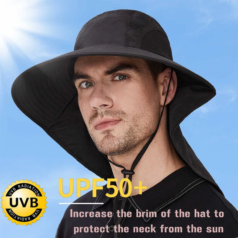 Wide Brim Sun Hat with Neck Flap New for men women Adjustable Outdoor 50+UPF Protection Safari Cap Fishing Hiking Breathable Hat