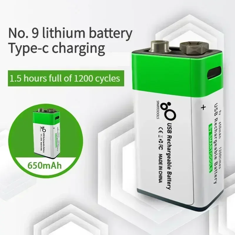 

9V 650mAh li-ion Rechargeable battery Micro USB Batteries 9V lithium for Multimeter Microphone Toy Remote Control KTV use