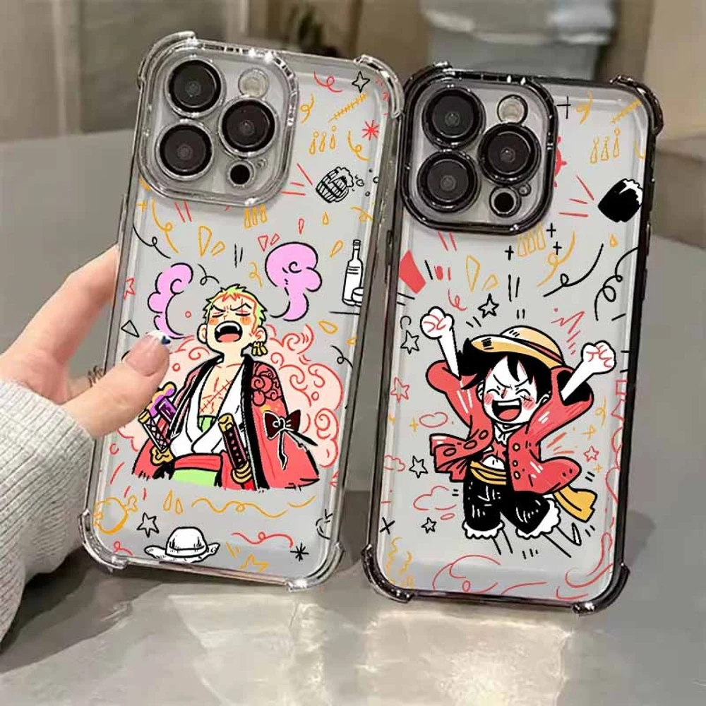 Anime One Piece Handyhülle für iPhone 17 AIR 16E 16 15 14 13 12 11 XS Pro Max mini Plus, Galvanisiert, Sturzsicher, Coole Schutzhülle