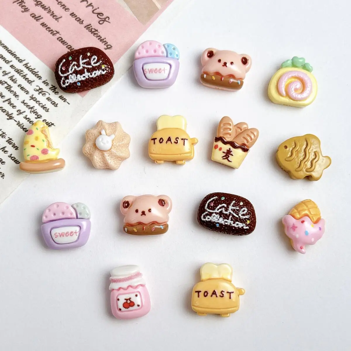 20PCS 3D น่ารักสมจริงไอศกรีมคุกกี้เรซิ่นเล็บ Charms การ์ตูนสร้างสรรค์นมพิซซ่าขนมผสมตกแต่งเล็บ DIY