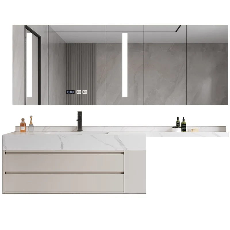 

Cream wind rock slab bathroom cabinet seamless ceramic integrated basin toilet extension washbasin hand washbasin combination