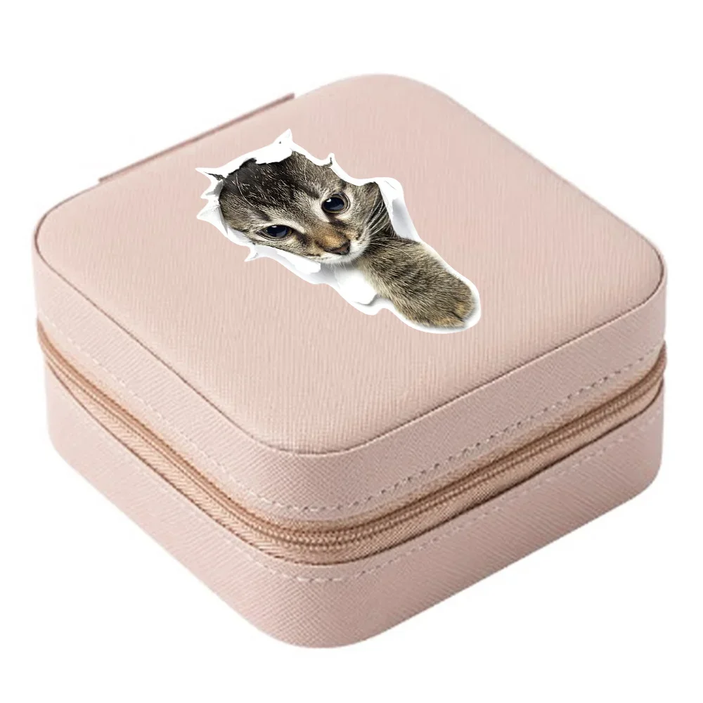 Schmuck Organizer Display Reise Schmuck Fall Boxen Tragbare Katze Muster Leder Lagerung Box Medaillon Halskette Ohrring Ring Halter