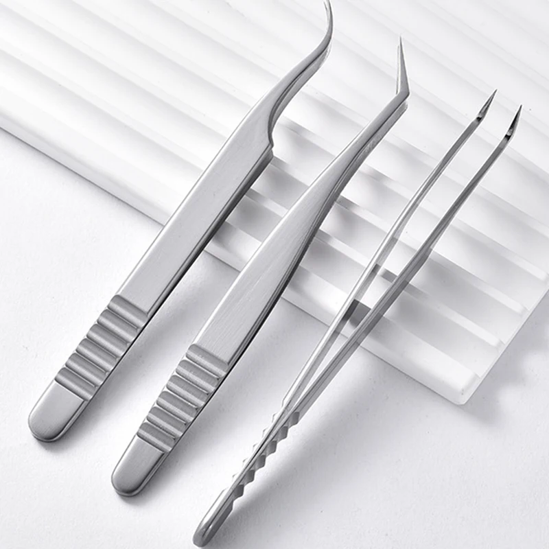 1Pcs Stainless Steel Lash Tweezers Professional Eyelash Extensions Tweezer Makeup Tools Silver Sticker Eyelash Volume Tweezers