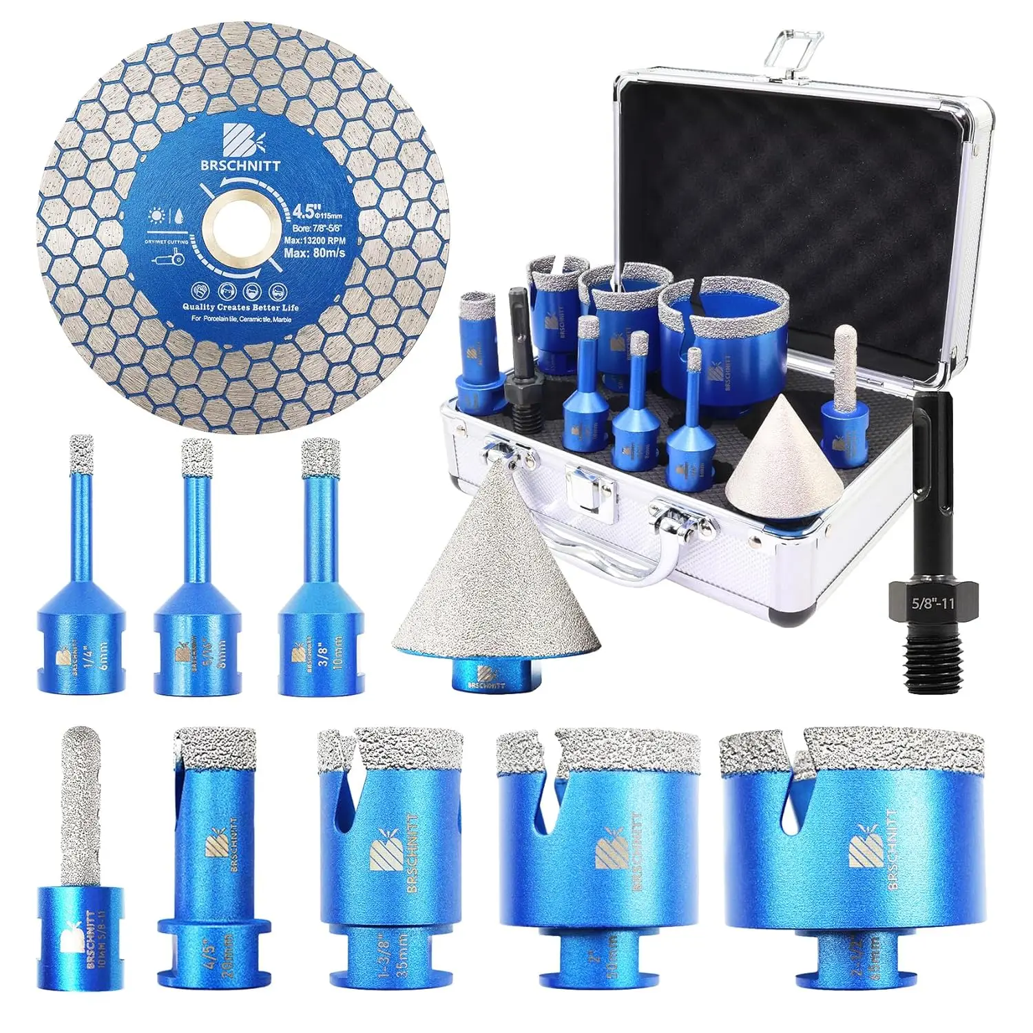 

Diamond Core Drill Bit Set - Tile Hole Saw Kit 1/4"" 3/8"" 4/5"" 1-3/8""2"" 2-1/2"" & 3/8"" Finger Bit & 2"" Chamfer Bit For